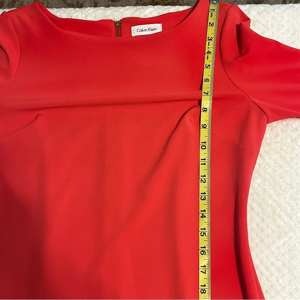 Calvin Klein Ruffled Bell Sleeve Sheath Dress Round Neck Formal Career Like New - Picture 10 of 16